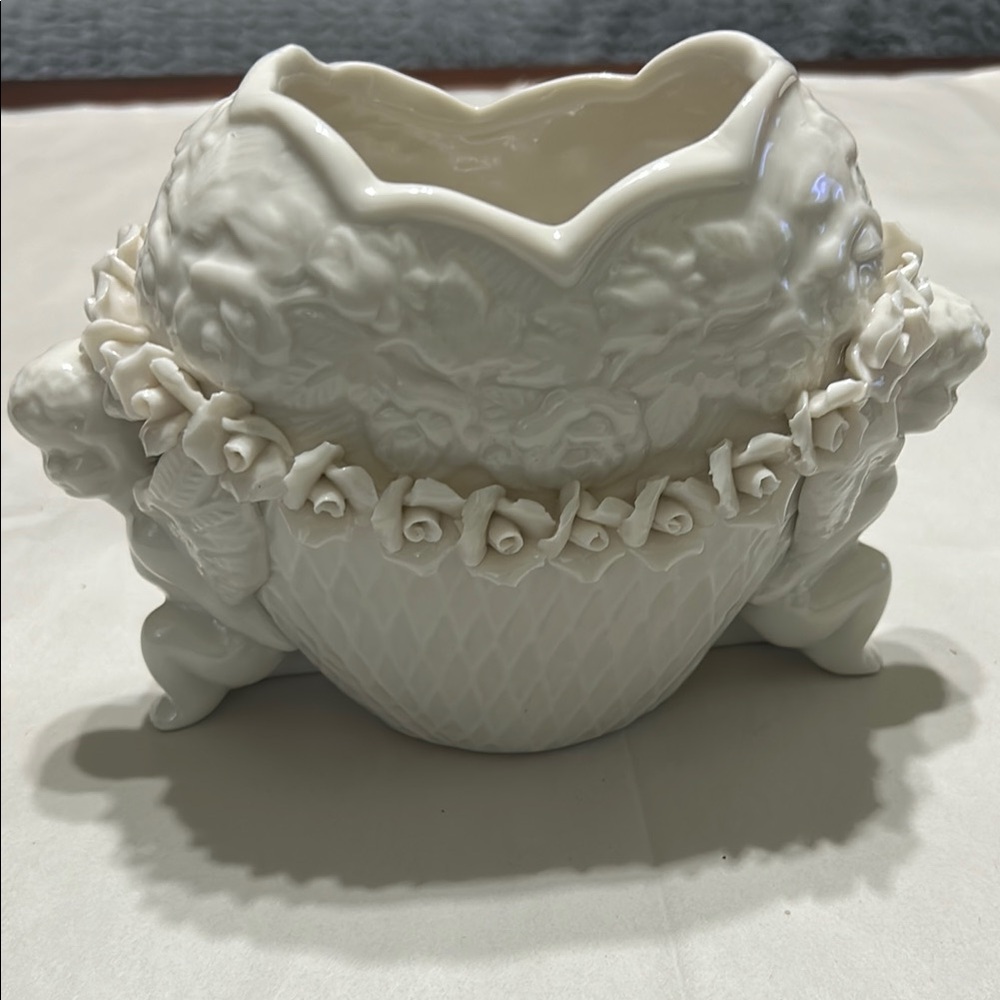 Elegant White Ceramic Vase with Floral Design